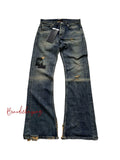 Echo Alley Six-Point Star Patch Distressed Micro Flare Jeans — Washed Blue