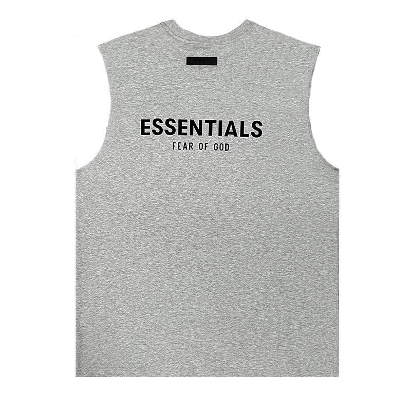 ESSENTIALS HHH American Trendy Brand Plush Basic Sleeveless FOG Summer T-shirt Loose High Street Bottom Shirt for Men