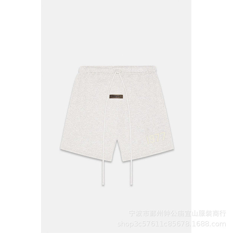 2024 New Style 1977 Plush Printed Men's Loose Casual Shorts Trendy Brand Street Pentagram Pants Summer Versatile