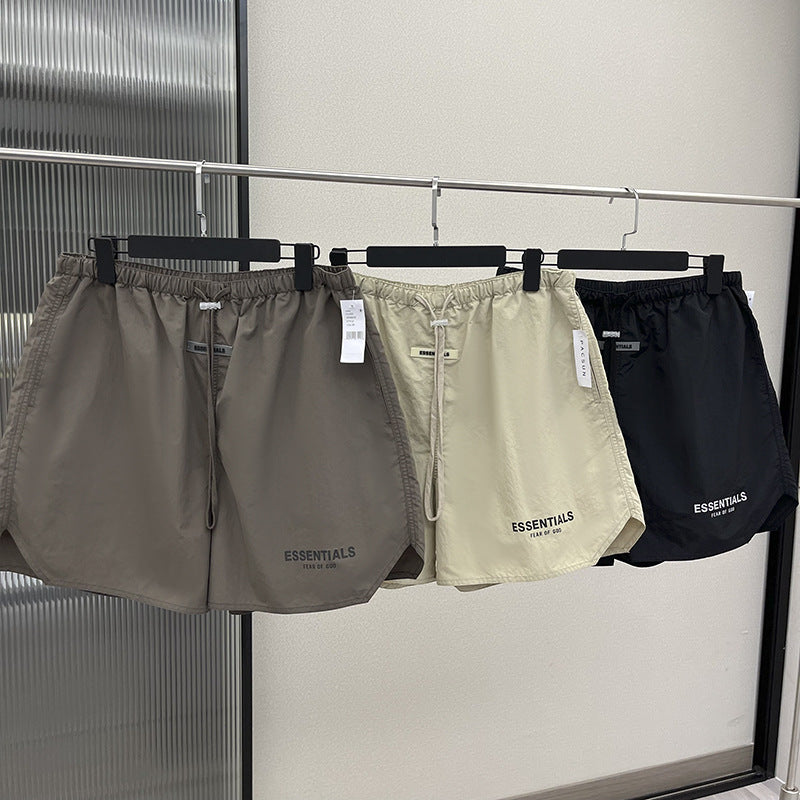 FOG woven shorts ESSENTIALS American reflective letter men's and women's high street casual plus velvet sports five quarter pants