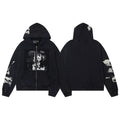 ERD Praying Figure Graphic Zip-Up Hoodie — Washed Black