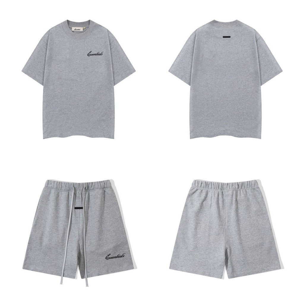 FOG Double Line ESSENTIALS Three Dimensional Letter Logo Printed Summer Loose Casual Short sleeved T-shirt Shorts Set