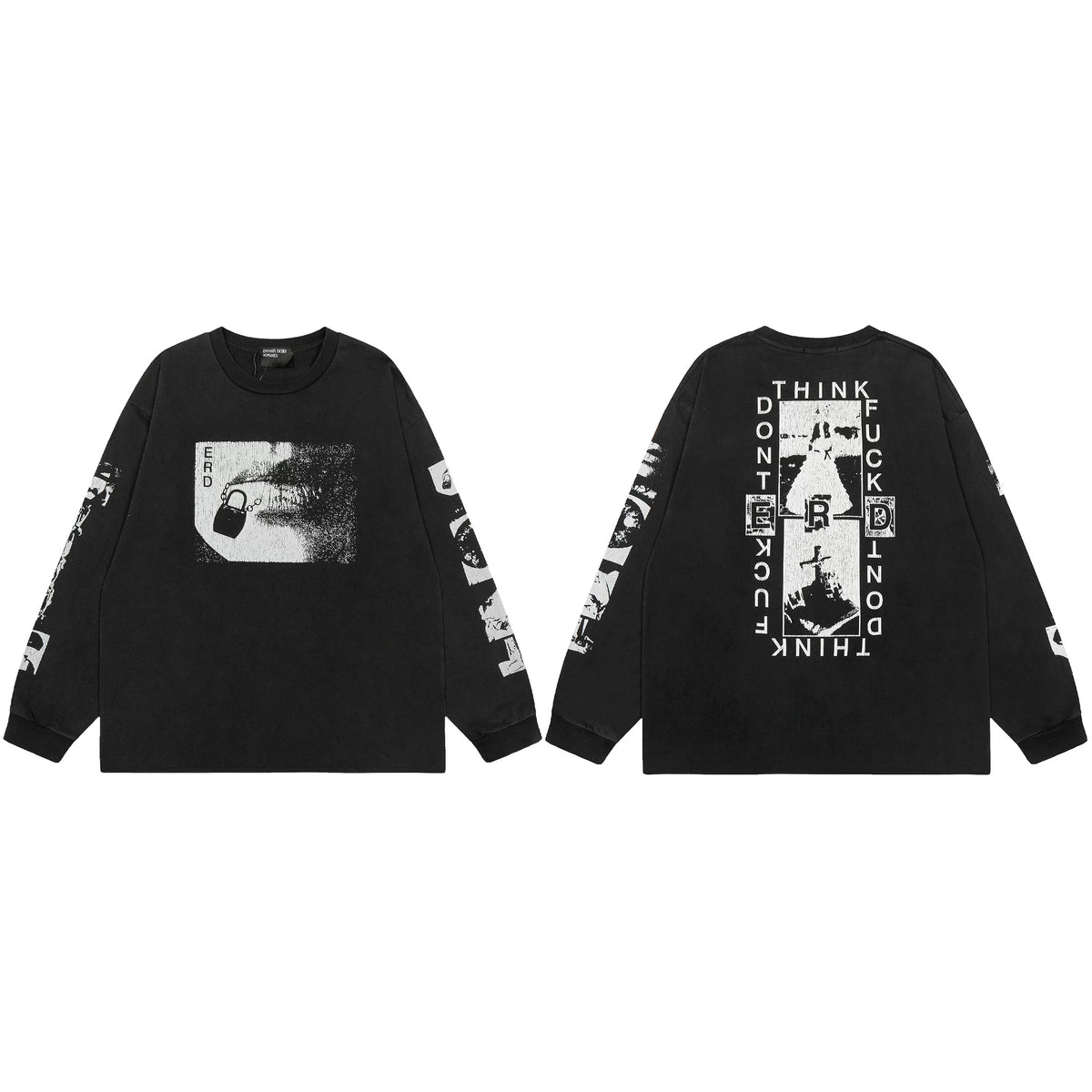 ERD “Don’t Think / Fuck” Lipstick Padlock Long Sleeve T-Shirt — Black