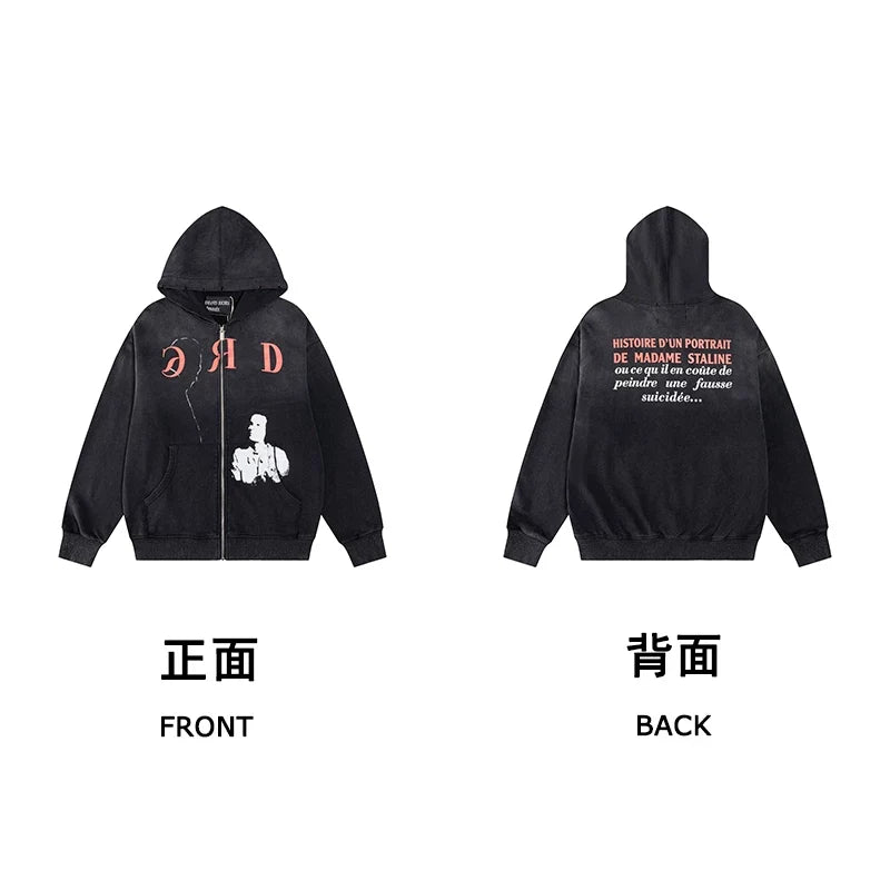 ERD “Madame Staline” Graphic Zip-Up Hoodie — Black