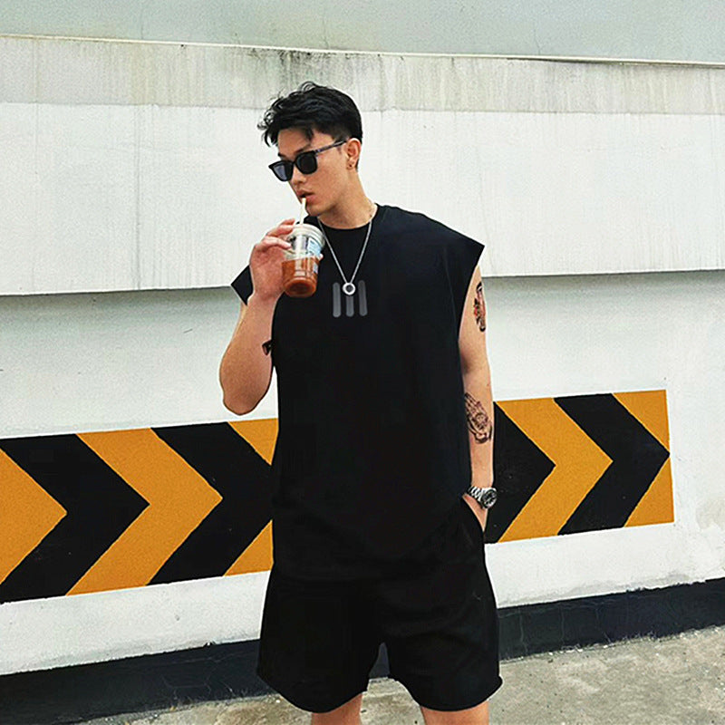 Essentials Summer Loose Sleeveless Tank Top T-shirt with Three Bars Stacked for Men and Women Couple Style