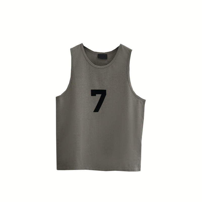 Fog base shirt vest front and back numbers 7 plush loose high street casual shoulder fashion brand summer cotton sleeveless men