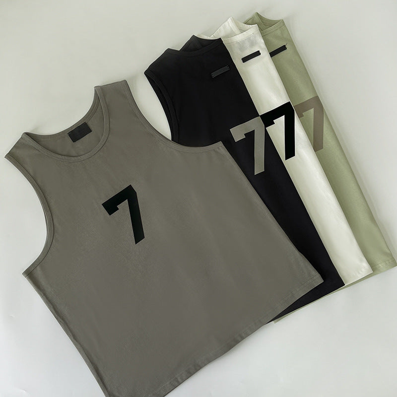 Fog base shirt vest front and back numbers 7 plush loose high street casual shoulder fashion brand summer cotton sleeveless men