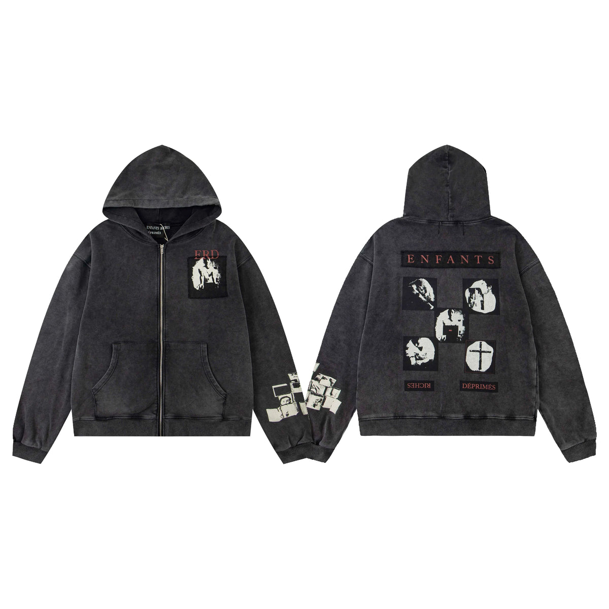 ERD Patch Program Zip-Up Hoodie — Washed Black