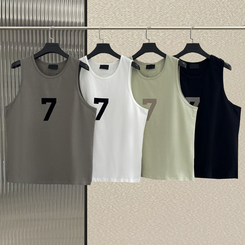 Fog base shirt vest front and back numbers 7 plush loose high street casual shoulder fashion brand summer cotton sleeveless men