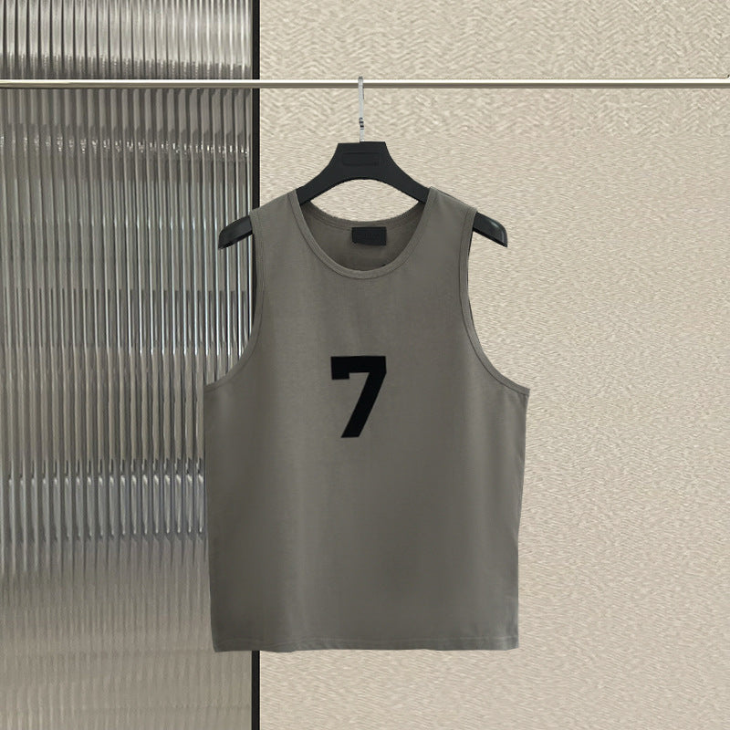 Fog base shirt vest front and back numbers 7 plush loose high street casual shoulder fashion brand summer cotton sleeveless men