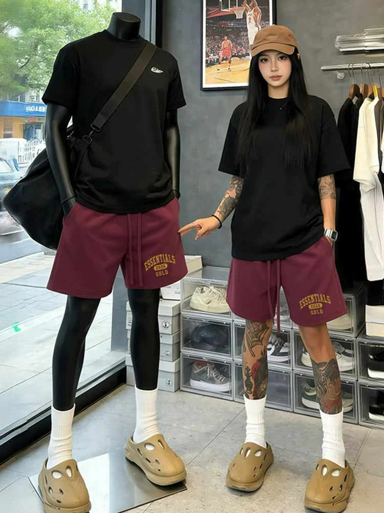 ESSENTIALS美式潮牌字母复古运动篮球短裤男女夏季休闲抽绳五分裤