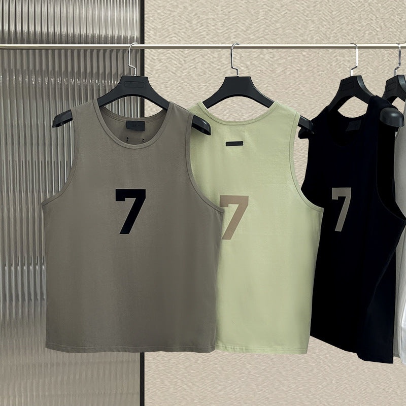 Fog base shirt vest front and back numbers 7 plush loose high street casual shoulder fashion brand summer cotton sleeveless men
