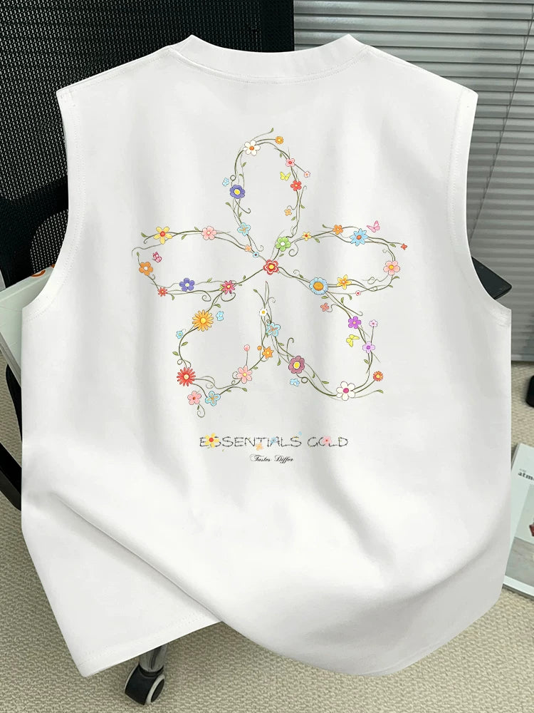 ESSENTIALS国潮牌藤蔓花卉纯棉坎肩背心男女夏季设计情侣无袖上衣