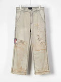 ERD Distressed Workwear Stripe Pants - Champagne