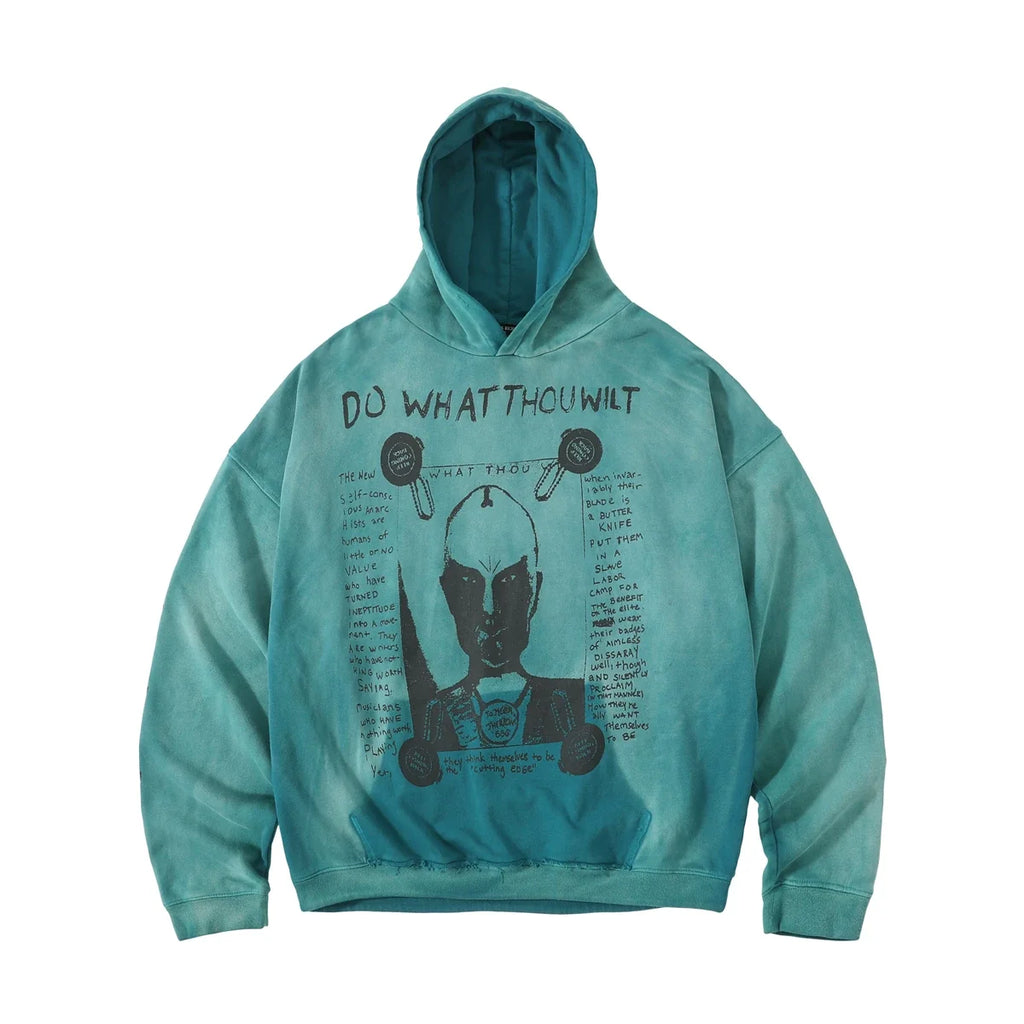 ERD 24SS Cracked Graphic Washed Hoodie - Blue