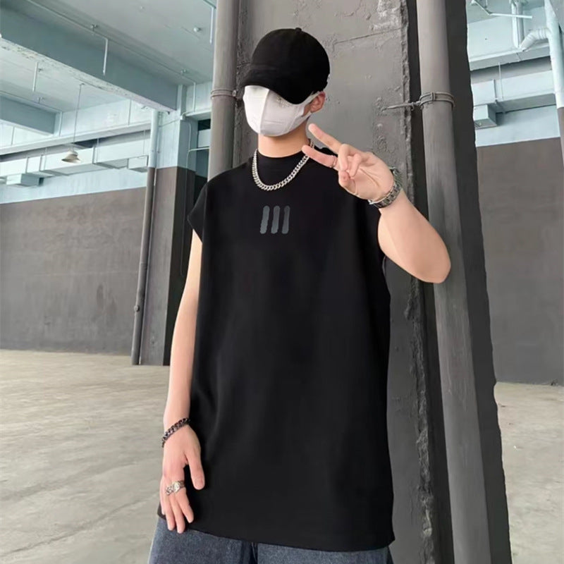Essentials Summer Loose Sleeveless Tank Top T-shirt with Three Bars Stacked for Men and Women Couple Style