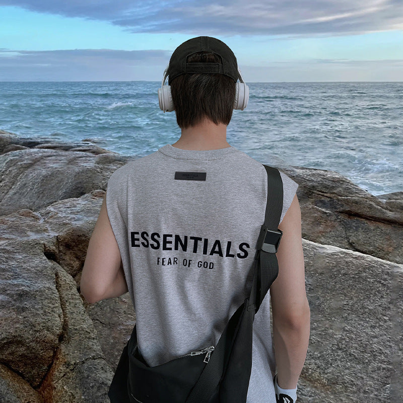 ESSENTIALS HHH American Trendy Brand Plush Basic Sleeveless FOG Summer T-shirt Loose High Street Bottom Shirt for Men