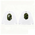 BAPE Style Big Camo Ape Head Long-Sleeve Tee - White/Green