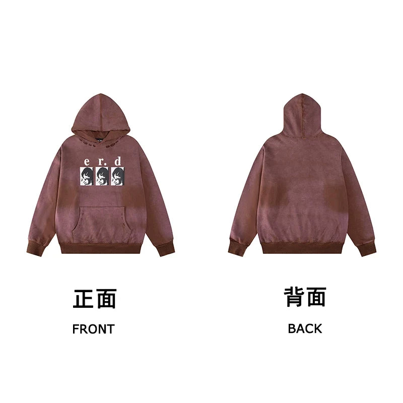 ERD Three Frames Pullover Hoodie — Brick Red
