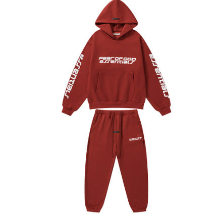 FOG Double Line ESSENTIALS Meichao High Street Silicone Letter Velvet Hoodie Casual Pants Set for Men