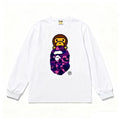 BAPE Style Baby Milo Peeking on Camo Ape Head Long-Sleeve Tee - White/Purple