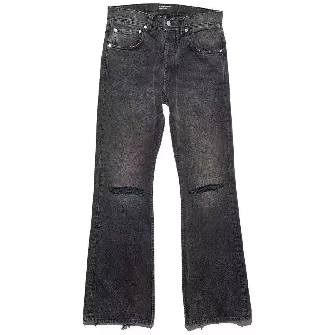 ERD Distressed Washed Straight-Leg Jeans — Dark Grey