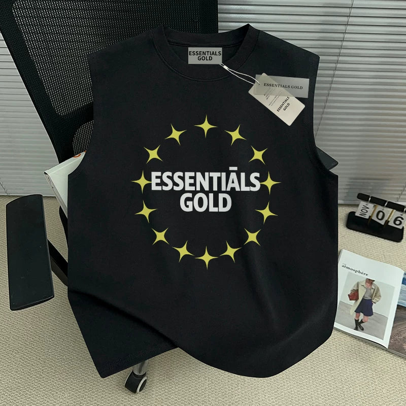 ESSENTIALS American minimalist star printed sleeveless vest for summer men and women, loose cotton shoulder top