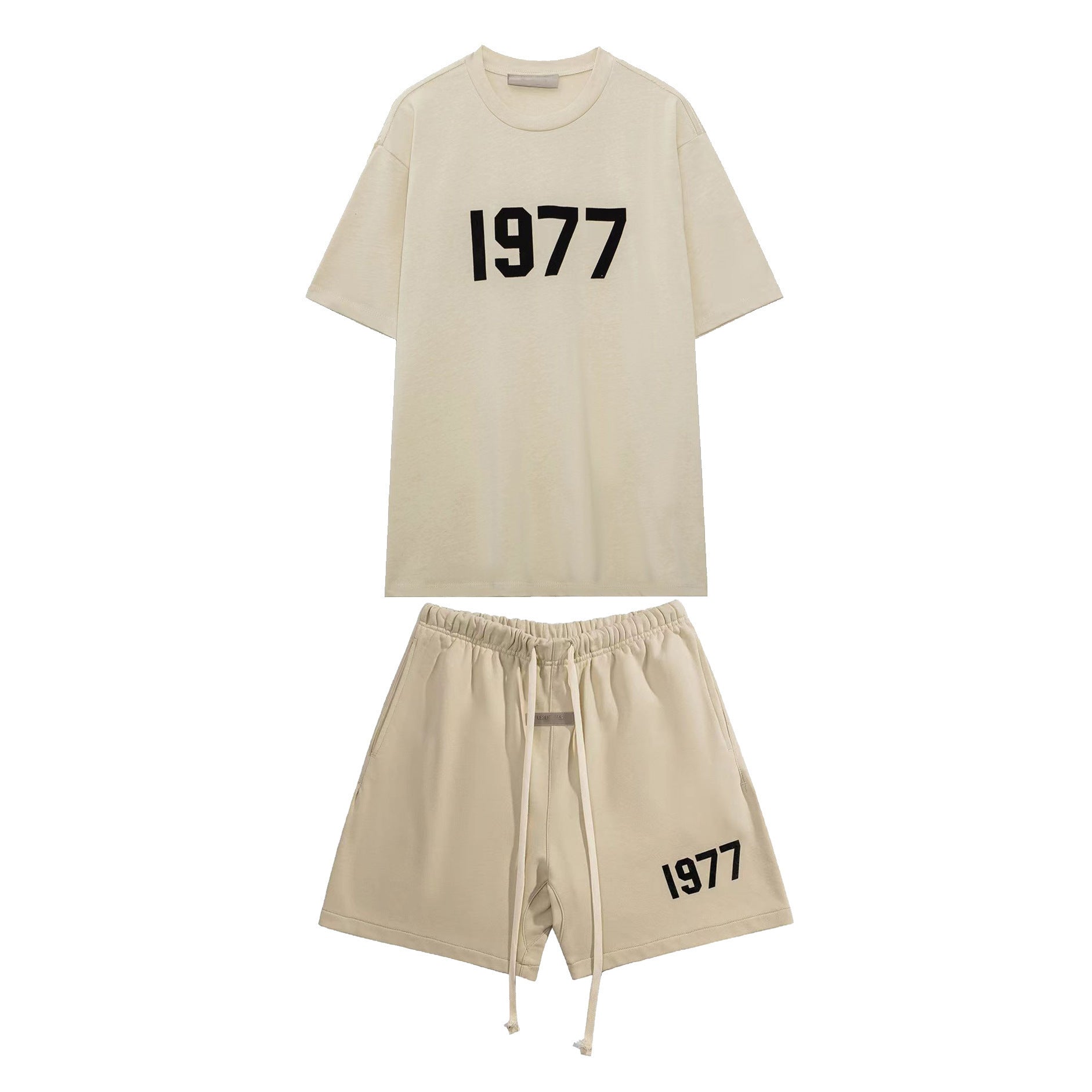 Cross border short sleeved T-shirt 1977 printed ESSENTIALS trendy brand pure cotton T-shirt set for men and women's sports wholesale in stock