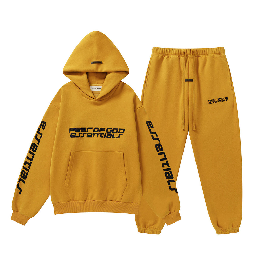 FOG Double Line ESSENTIALS Meichao High Street Silicone Letter Velvet Hoodie Casual Pants Set for Men