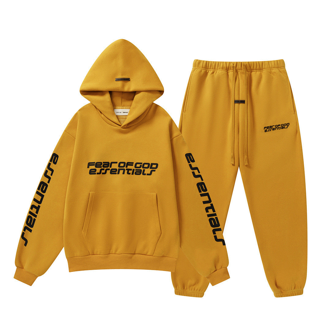 FOG Double Line ESSENTIALS Meichao High Street Silicone Letter Velvet Hoodie Casual Pants Set for Men
