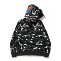 BAPE Style Camo Shark Full-Zip Hoodie - Black/Grey