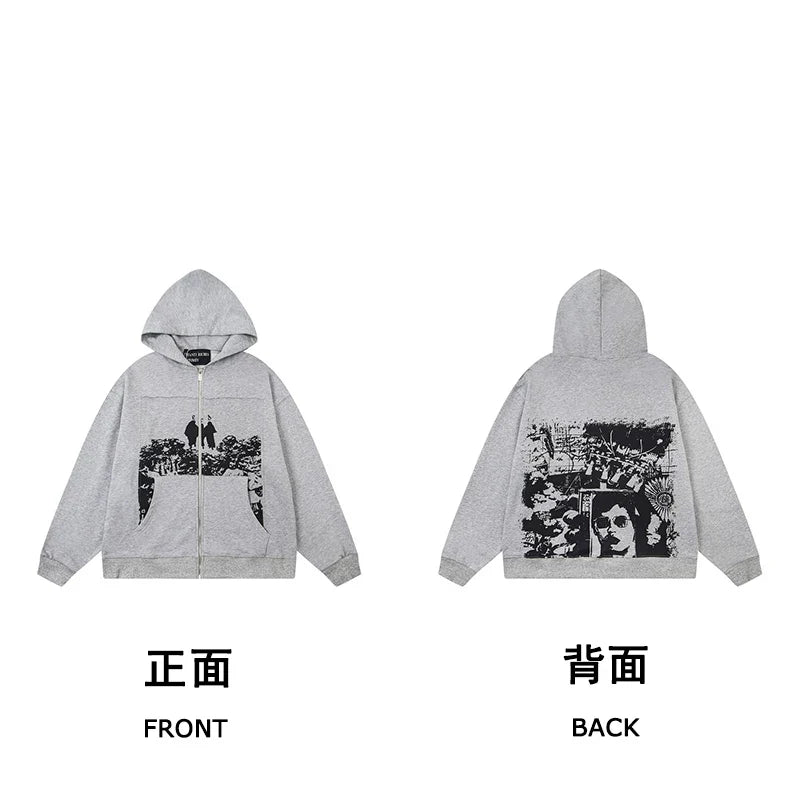 ERD Landscape × Counterculture Zip-Up Hoodie — Flower Grey