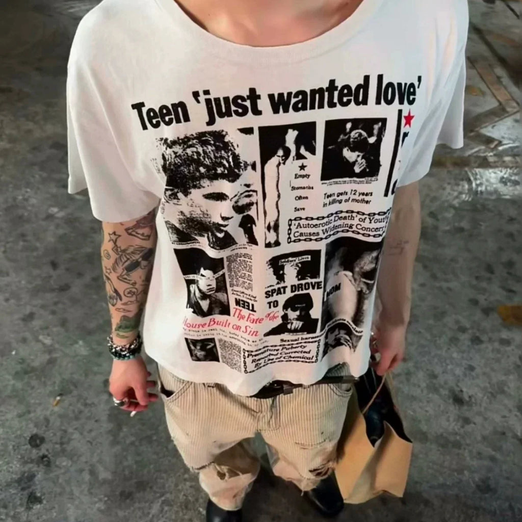 ERD “Teen Just Wanted Love” Tabloid T-Shirt — White