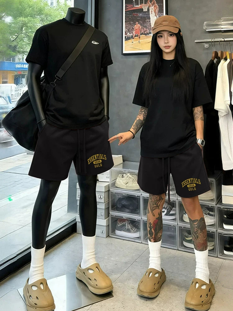 ESSENTIALS美式潮牌字母复古运动篮球短裤男女夏季休闲抽绳五分裤