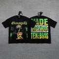 GLAZA GOD Men's Gothic Graphic Oversized T-Shirt – Green Print Streetwear Double-Sided Casual Tee
