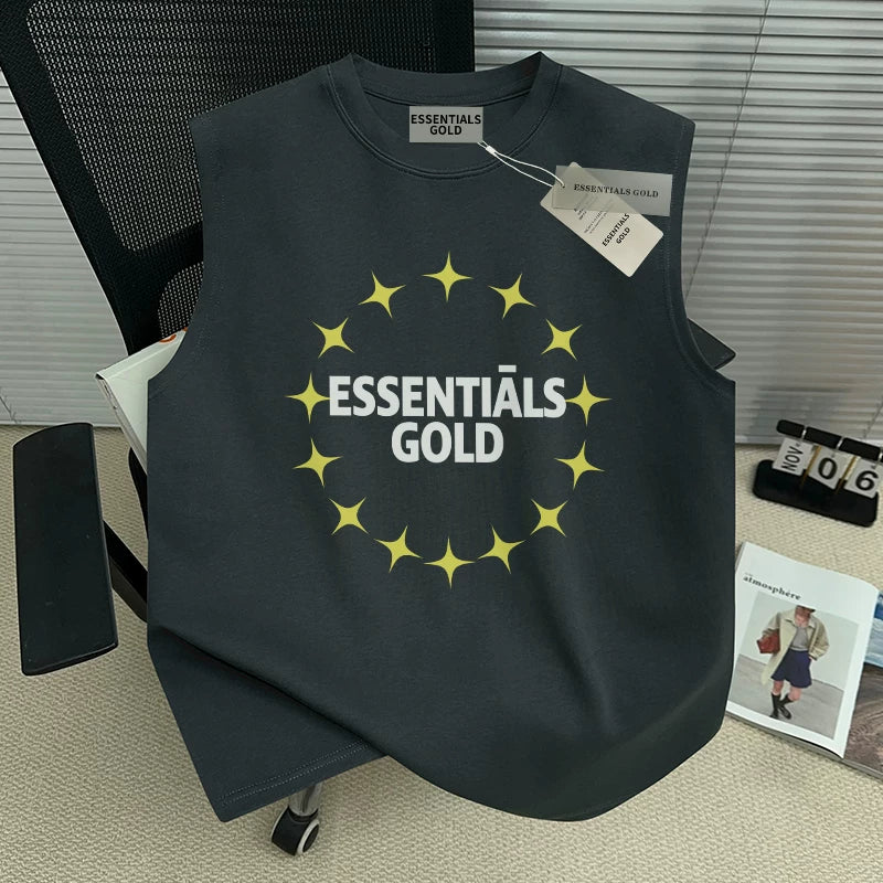 ESSENTIALS American minimalist star printed sleeveless vest for summer men and women, loose cotton shoulder top