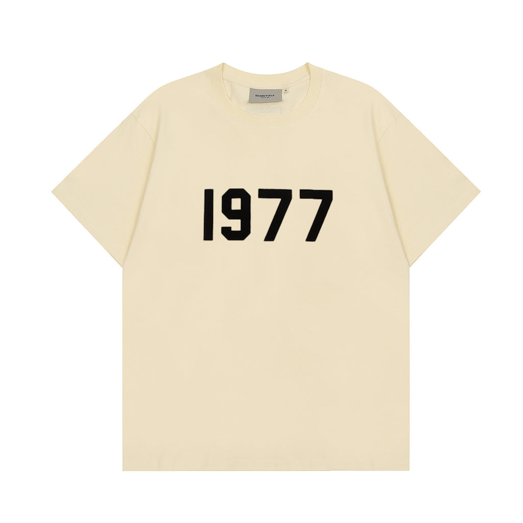 Cross border short sleeved T-shirt 1977 printed ESSENTIALS trendy brand pure cotton T-shirt set for men and women's sports wholesale in stock