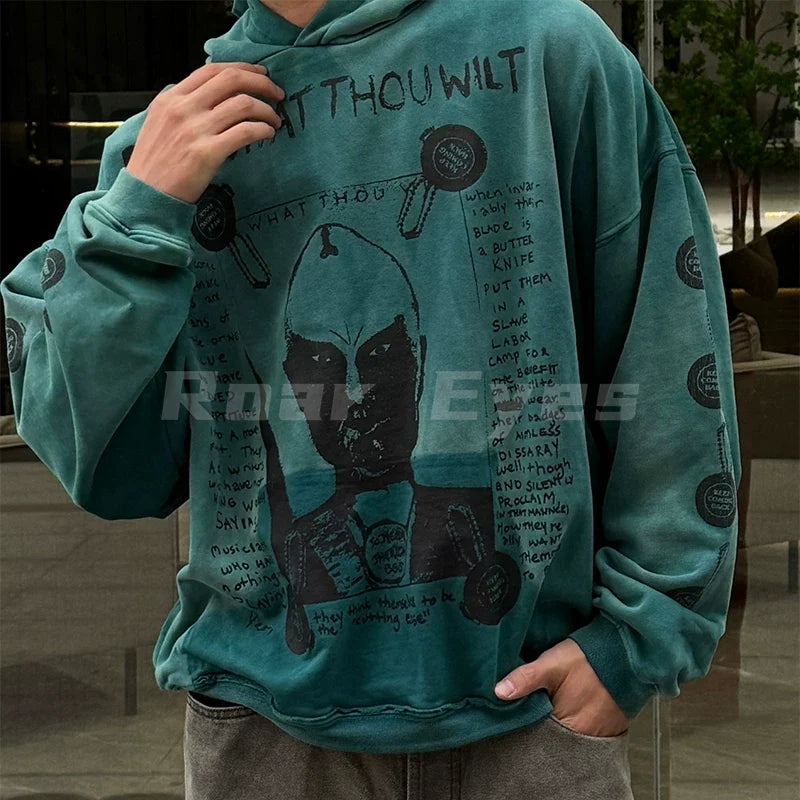 ERD 24SS Cracked Graphic Washed Hoodie - Blue