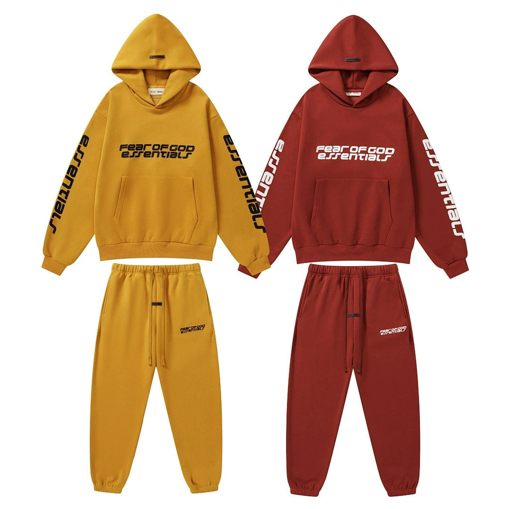 FOG Double Line ESSENTIALS Meichao High Street Silicone Letter Velvet Hoodie Casual Pants Set for Men