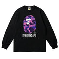 BAPE Style "BY BATHING APE" Camo Ape Head Long-Sleeve Tee - Black/Purple