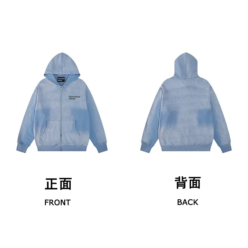 ERD Tie-Dye Zip-Up Hoodie — Sky Blue