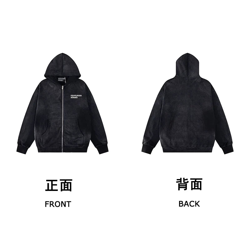 ERD Minimal Logo Zip-Up Hoodie — Washed Black
