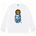 BAPE Style Baby Milo Peeking on Camo Ape Head Long-Sleeve Tee - White/Blue