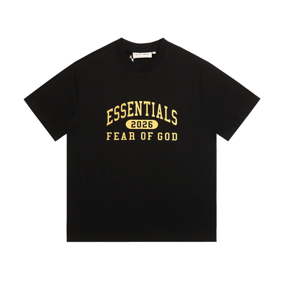 Cross border trendy brand FOG double line ESSENTIALS three-dimensional letter printed short sleeved T-shirt for men and women loose suit trend