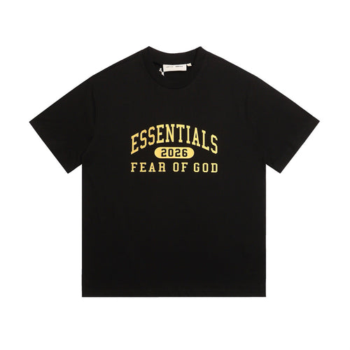 Cross border trendy brand FOG double line ESSENTIALS three-dimensional letter printed short sleeved T-shirt for men and women loose suit trend