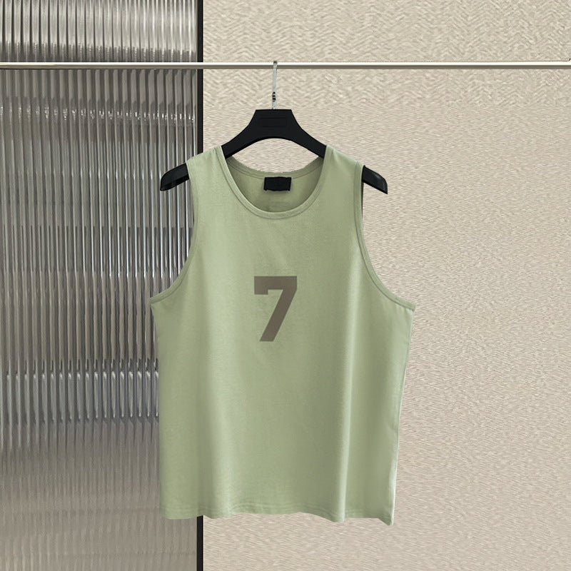 Fog base shirt vest front and back numbers 7 plush loose high street casual shoulder fashion brand summer cotton sleeveless men
