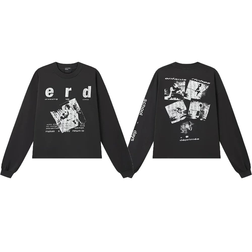 ERD “School Days / Dressing Up Time” Photo Collage Long Sleeve T-Shirt — Black
