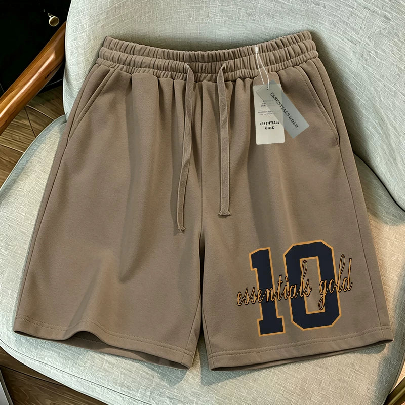 ESSENTIALS GOLD夏季潮牌字母印花短裤男宽松抽绳微弹时尚休闲裤