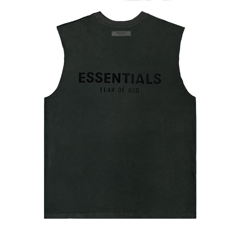 ESSENTIALS HHH American Trendy Brand Plush Basic Sleeveless FOG Summer T-shirt Loose High Street Bottom Shirt for Men