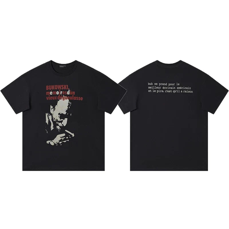 ERD “Bukowski” French Quote Portrait T-Shirt — Black